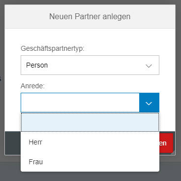 SAP Fiori - Auswahl der Anrede