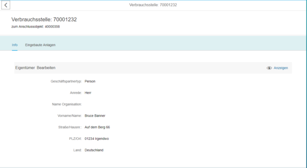 SAP Fiori - Detailansicht einer Verbrauchsstelle