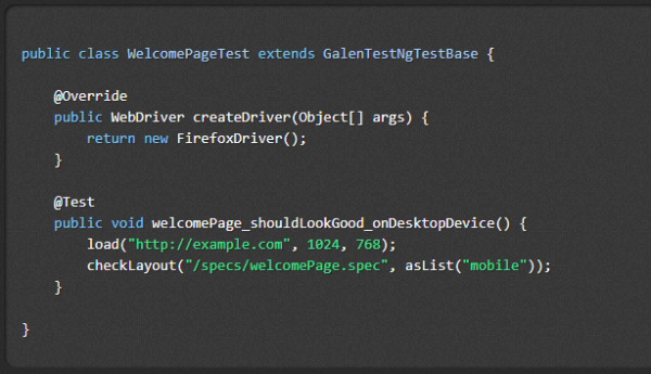 Galen Test Execution Java API