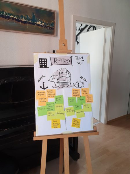 Team-Retro mit improvisiertem Whiteboard