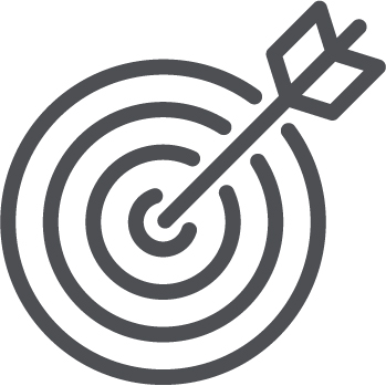 Piktogramm: Pfeil steckt in der Mitte einer Zielscheibe