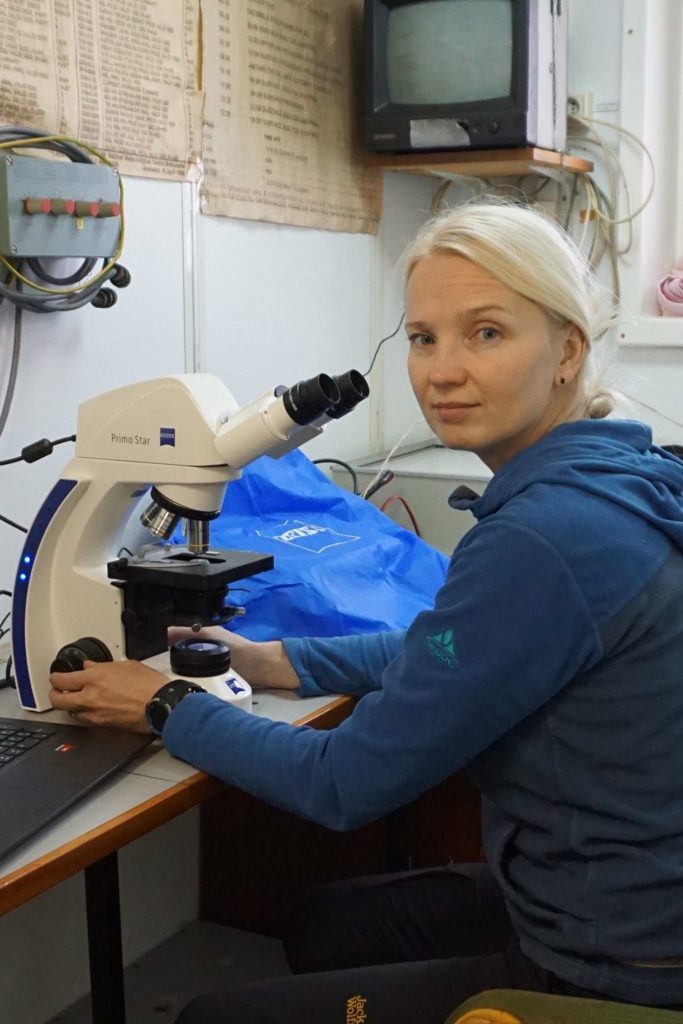 Olga Kalinina, Biology Researcher, Oceanology Institute, RAS, on board the Akademik Fyodorov with ZEISS Primo Star HD.