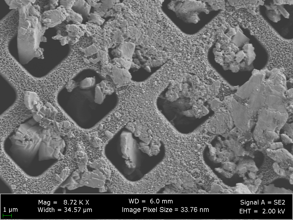 Crystal growth on superhydrophobic micro-holes imaged by scanning electron microscopy